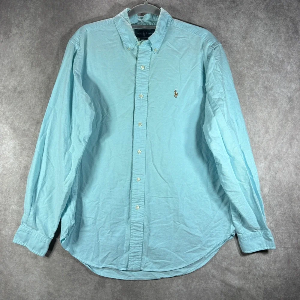 Ralph Lauren Button Down Shirt Mens Large Light Blue Oxford Classic Fit Cotton